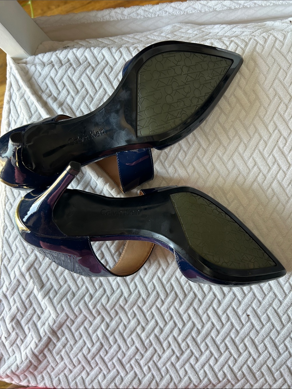 Calvin Klein Navy Patent Pointed Mary Jane Heels - Picture 5 of 7